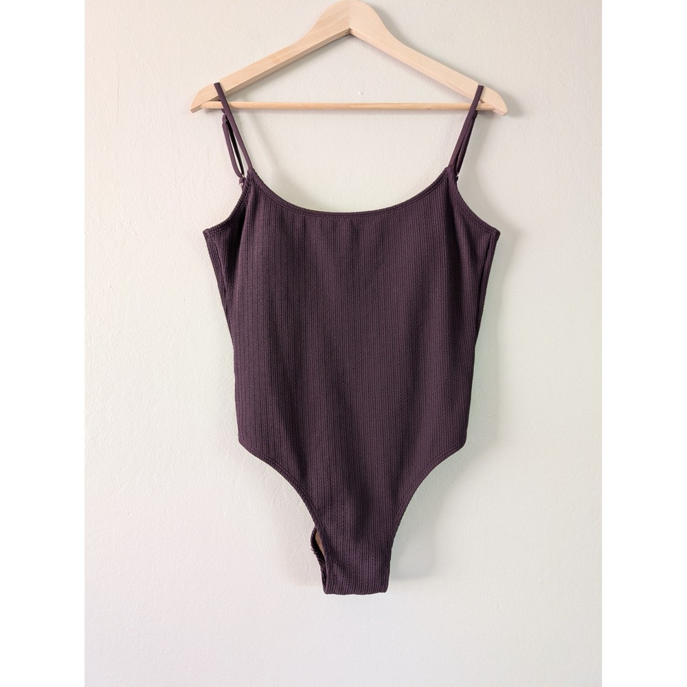 Cotton On Chocolate Brown One Piece Ribbed Swim Suit Scoop Neck Low‎ Back Size M